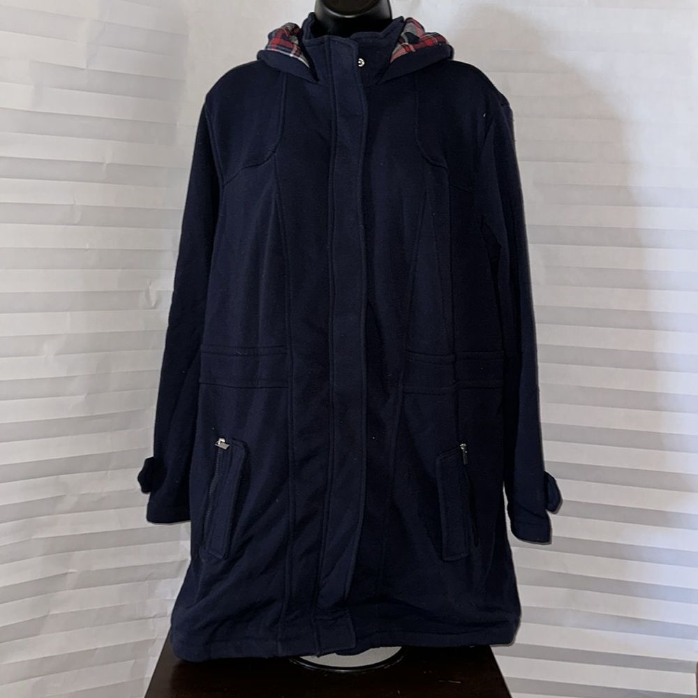 Louise Paris Dark Blue Long Hooded Coat Women’s Size 1X - Stylish Outerwear